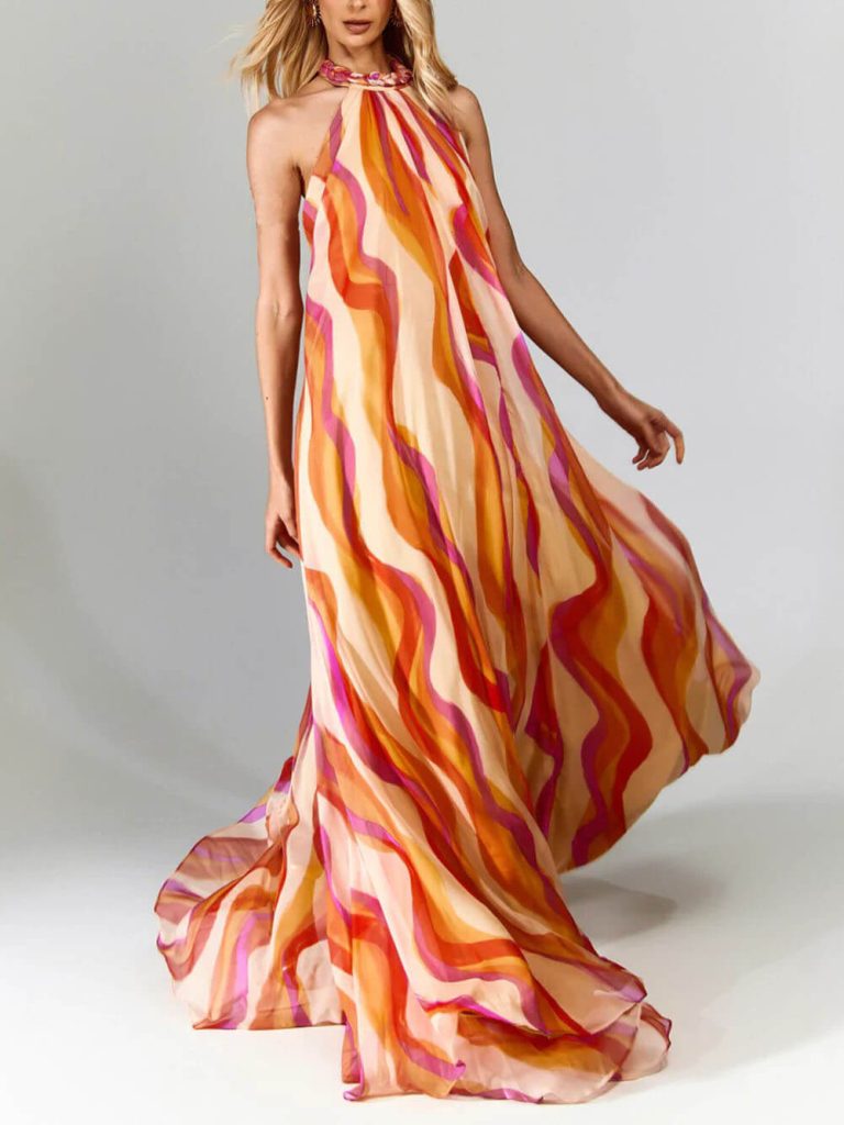 Printed Halter Elegant Maxi Dress