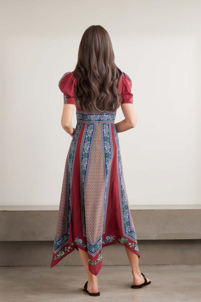 Printed Asymmetric Neck Midi Dress