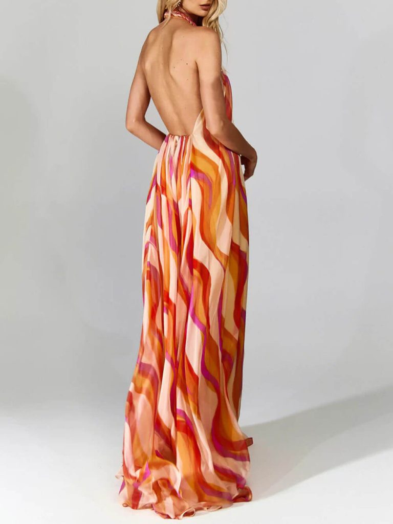 Printed Halter Elegant Maxi Dress