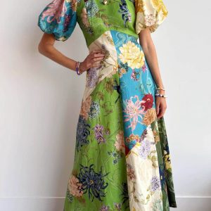 Printed Crew Neck Casual Maxi Dress