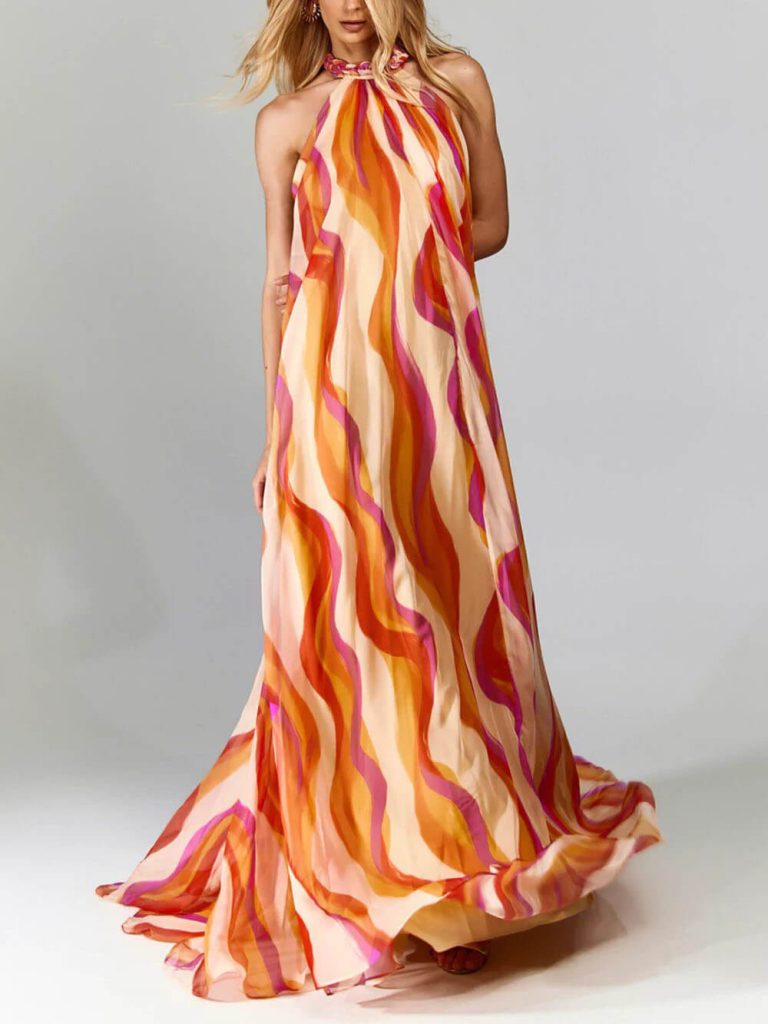 Printed Halter Elegant Maxi Dress