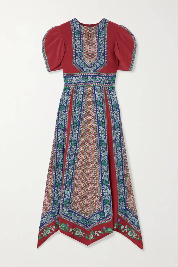 Printed Asymmetric Neck Midi Dress