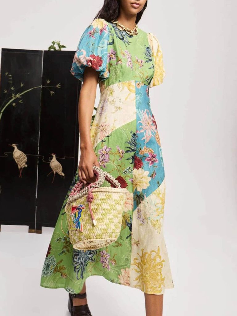 Printed Crew Neck Casual Maxi Dress