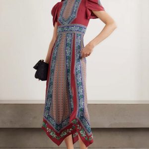 Printed Asymmetric Neck Midi Dress