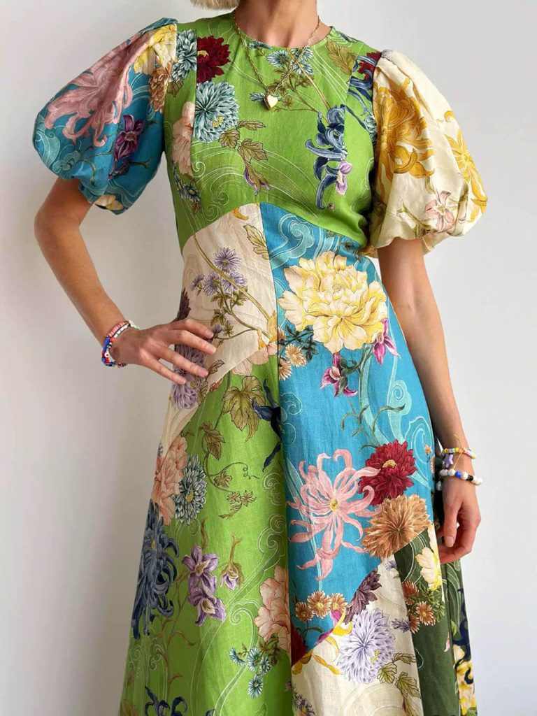 Printed Crew Neck Casual Maxi Dress
