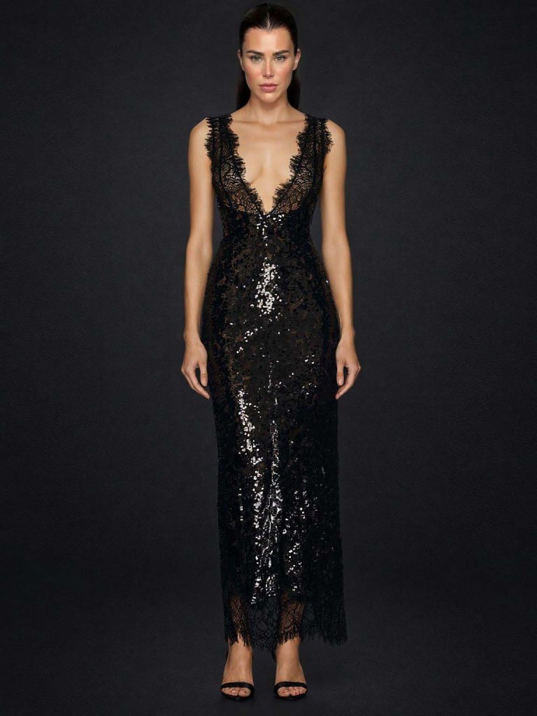 Lace V-Neck Elegant Maxi Dress