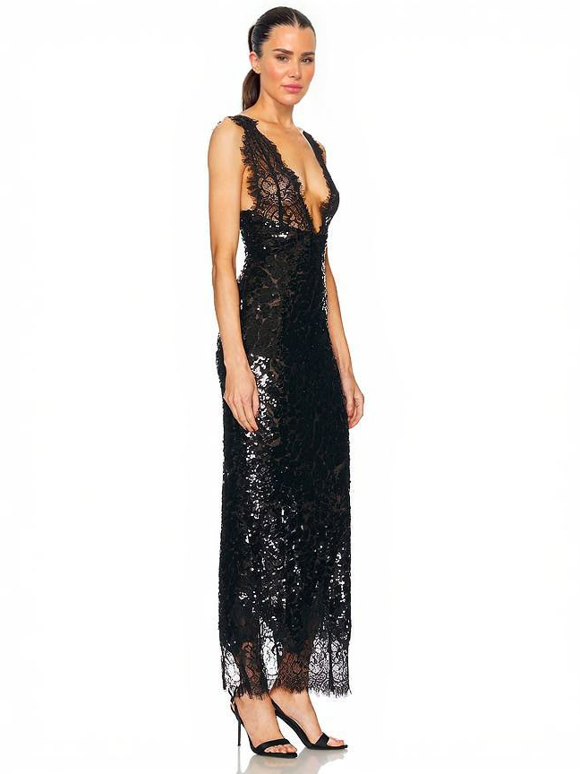 Lace V-Neck Elegant Maxi Dress