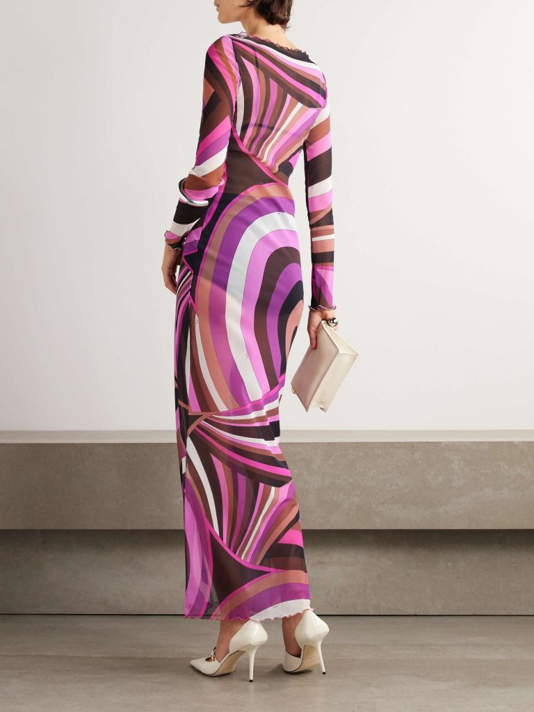 Printed Mesh Sheer Maxi Dress